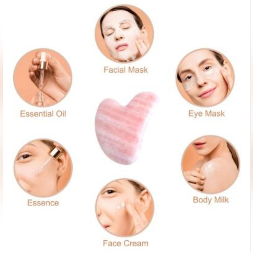 NWT Gua Sha Pink Quartz Facial Tool Massage - Picture 2 of 11